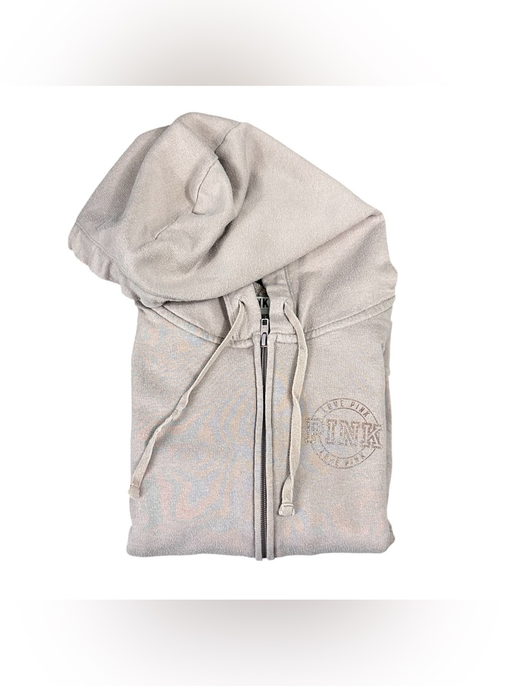 PINK Victoria’s Secret Taupe Full Zip Hoodie Logo Sleeve Medium
